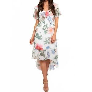 NEW COLLECTIVE RACK floral ruffle midi dress in white